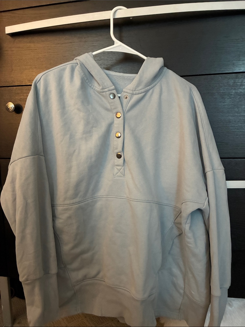 Woman’s Hooded Henley Sweatshirt - Light Gray